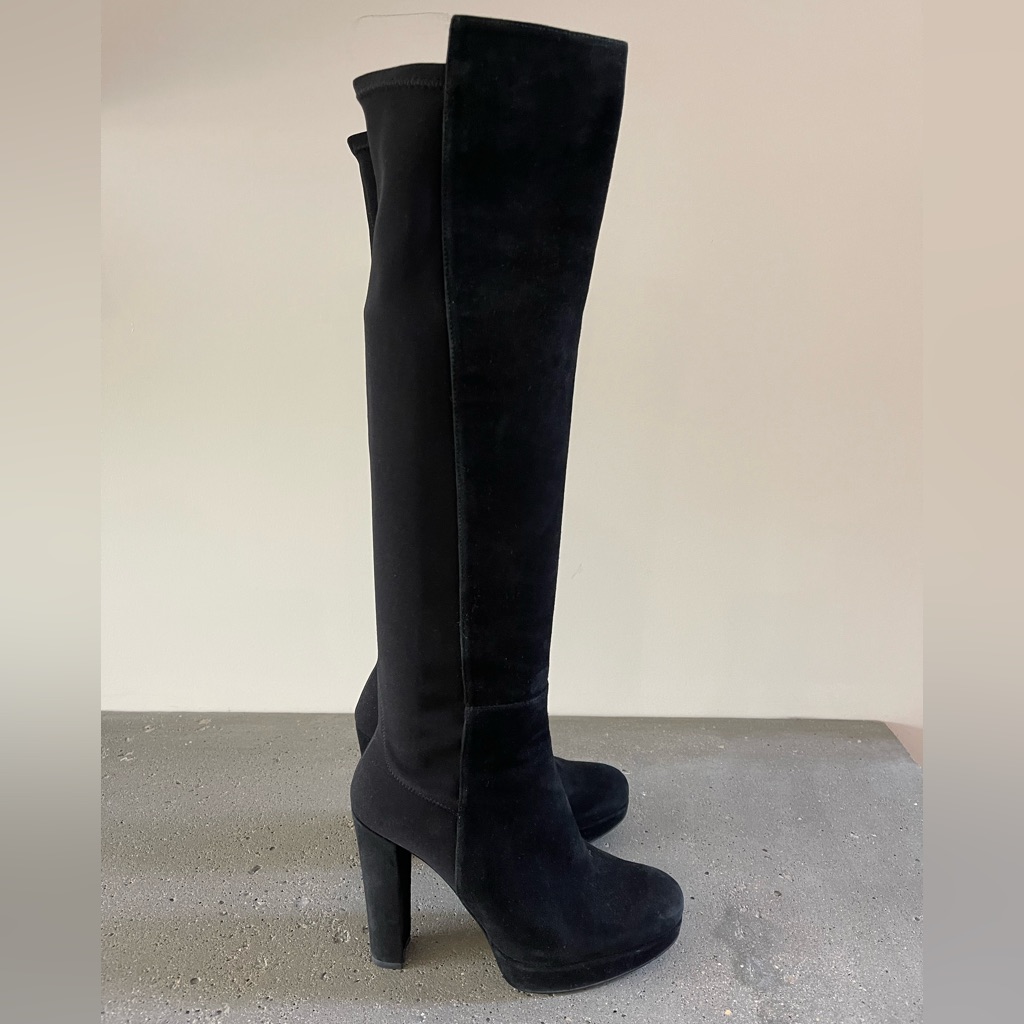 Stuart Weitzman Over The Knee Black Suede Platform Boots